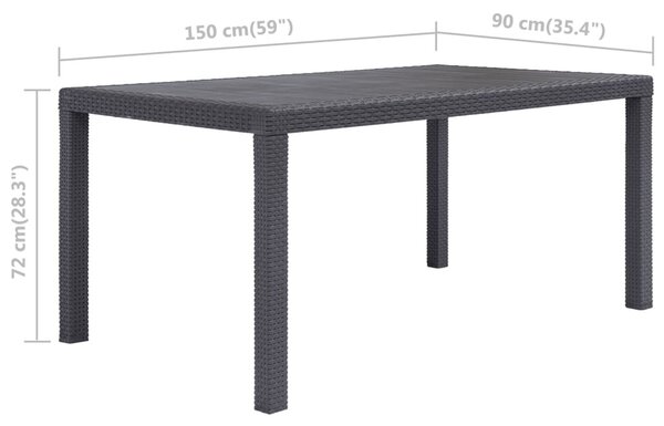 Barna rattan hatású műanyag kerti asztal 150 x 90 x 72 cm