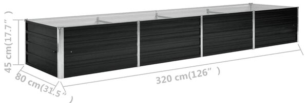Antracitszürke horganyzott acél kerti magaságyás 320x80x45 cm