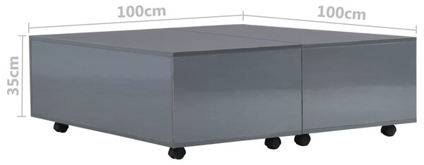 Magasfényű szürke dohányzóasztal 100 x 100 x 35 cm