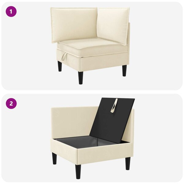 VidaXL Sarok Sofa tárolóval Krémszínű Bársony