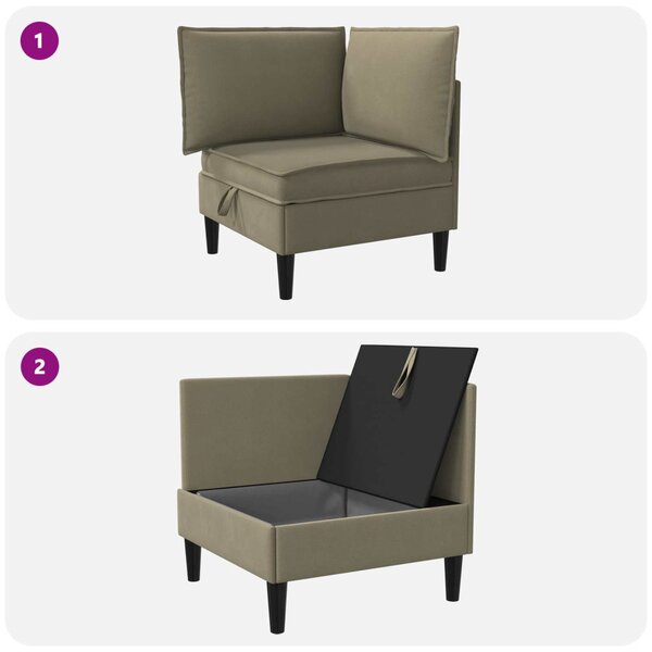 VidaXL Sarok Sofa tárolóval Khaki Bársony