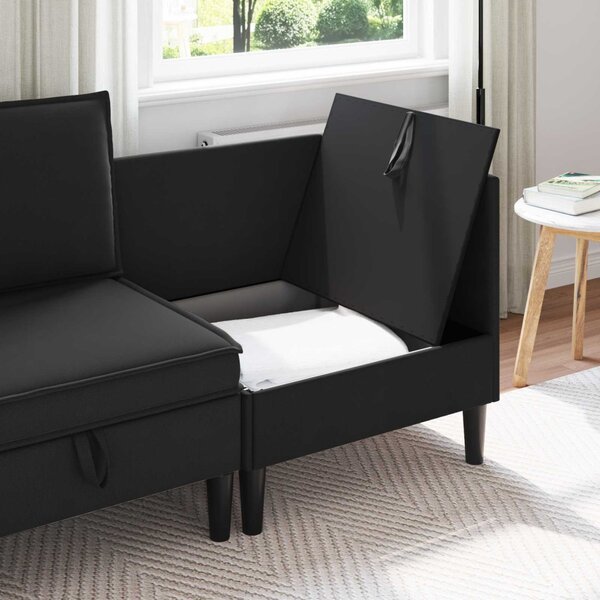 VidaXL Sarok Sofa tárolóval Fekete Bársony