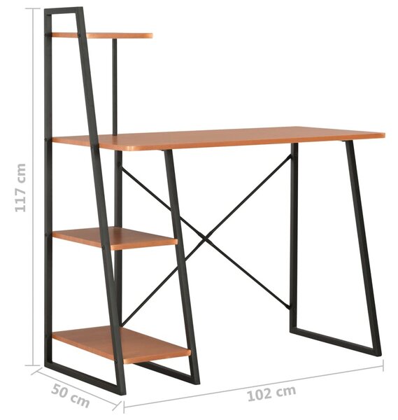 Fekete és barna íróasztal polcrendszerrel 102 x 50 x 117 cm