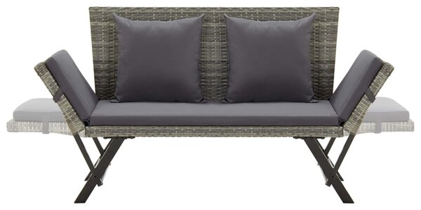 Szürke polyrattan kerti pad párnákkal 176 cm