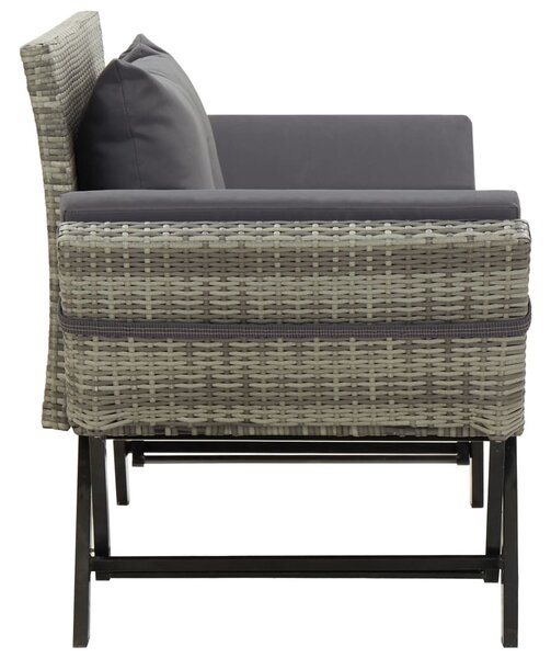 Szürke polyrattan kerti pad párnákkal 176 cm