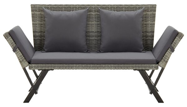 Szürke polyrattan kerti pad párnákkal 176 cm