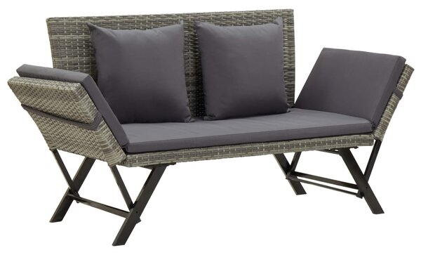 Szürke polyrattan kerti pad párnákkal 176 cm
