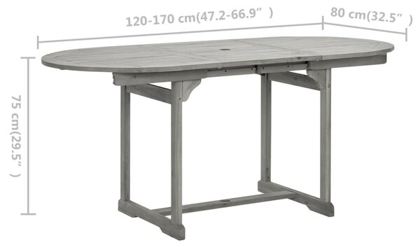 Tömör akácfa kerti étkezőasztal (120-170) x 80 x 75 cm