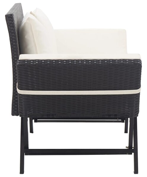 Fekete polyrattan kerti pad párnákkal 176 cm
