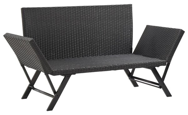Fekete polyrattan kerti pad párnákkal 176 cm