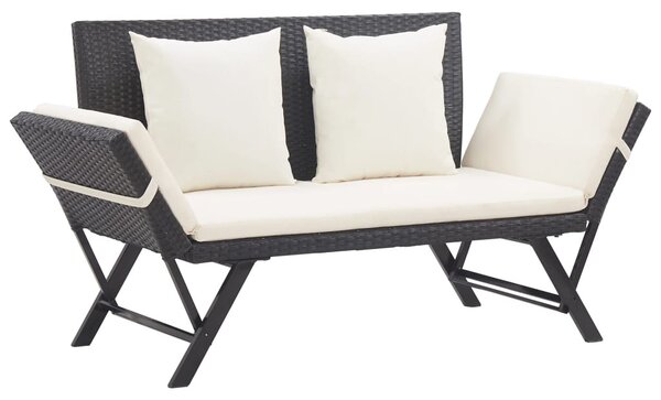 Fekete polyrattan kerti pad párnákkal 176 cm