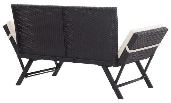 Fekete polyrattan kerti pad párnákkal 176 cm