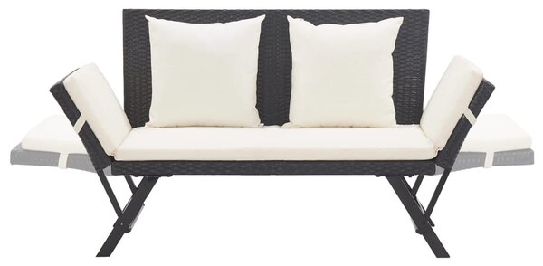 Fekete polyrattan kerti pad párnákkal 176 cm