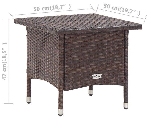 Barna polyrattan teázóasztal 50 x 50 x 47 cm