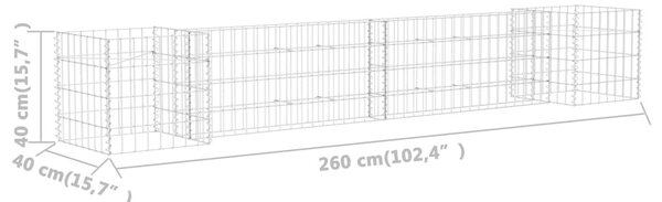 H alakú acéldrót virágtartó gabion 260 x 40 x 40 cm