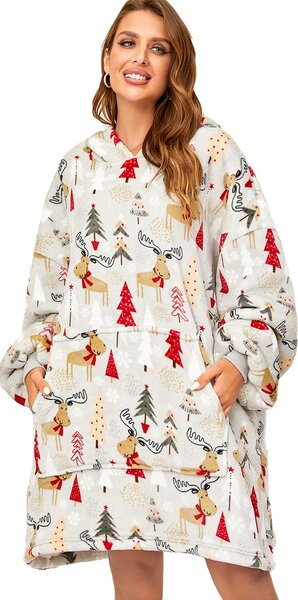 YULE HUG világosszürke báránybunda hatású kapucnis, ujjas pléd