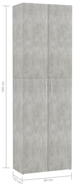 Betonszürke szerelt fa irodaszekrény 60 x 32 x 190 cm