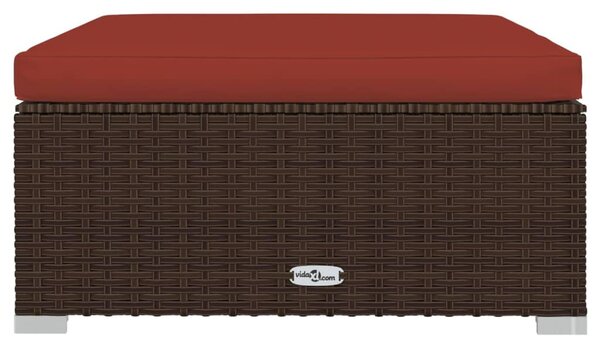 Barna polyrattan kerti lábtartó párnával 70 x 70 x 30 cm
