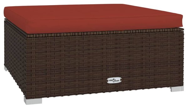 Barna polyrattan kerti lábtartó párnával 70 x 70 x 30 cm