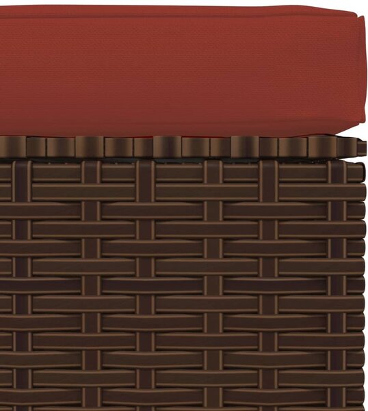 Barna polyrattan kerti lábtartó párnával 70 x 70 x 30 cm
