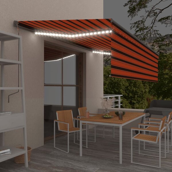 VidaXL narancs-barna redőnyös, LED-es, szélérzékelős napellenző 5x3 m