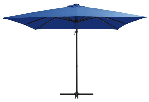Azúrkék konzolos napernyő LED-del és acélrúddal 250x250 cm