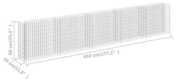 Horganyzott acél gabion magaságyás 450 x 30 x 90 cm