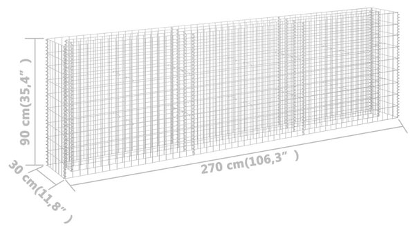 Horganyzott acél gabion magaságyás 270 x 30 x 90 cm