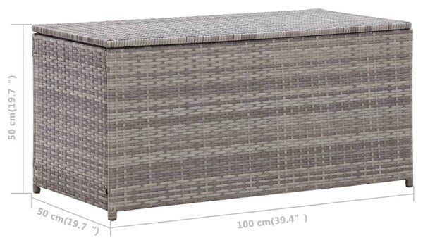 Szürke polyrattan kerti tárolóláda 100 x 50 x 50 cm
