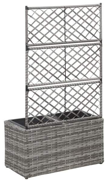 Szürke rácsos polyrattan magaságyás 2 kaspóval 58 x 30 x 107 cm