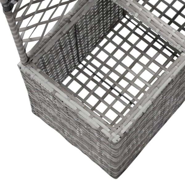 Szürke rácsos polyrattan magaságyás 2 kaspóval 58 x 30 x 107 cm