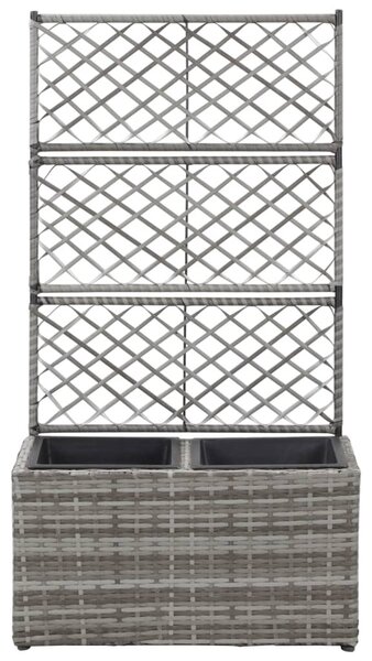Szürke rácsos polyrattan magaságyás 2 kaspóval 58 x 30 x 107 cm