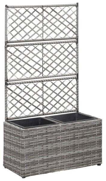 Szürke rácsos polyrattan magaságyás 2 kaspóval 58 x 30 x 107 cm