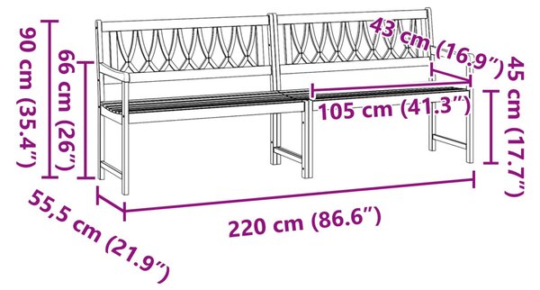 VidaXL Kerti pad Természetes 220 x 55,5 x 90 cm Tömör Akácfa