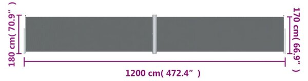 Antracitszürke behúzható oldalsó napellenző 180 x 1200 cm