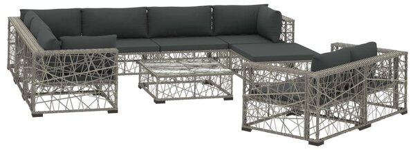 10-részes szürke polyrattan kerti bútorszett párnákkal