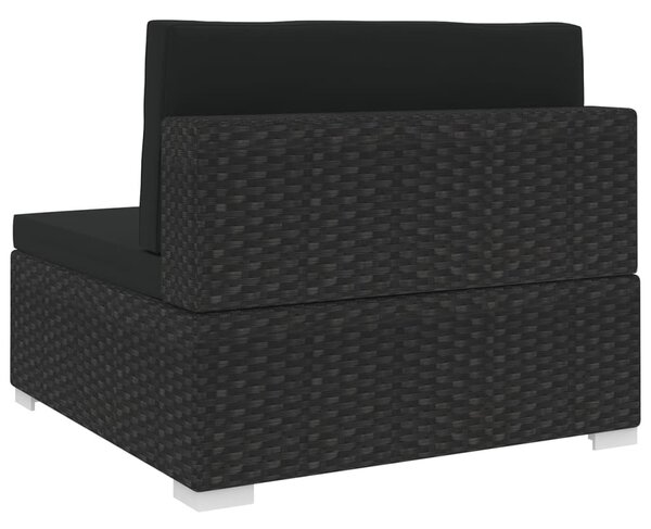 VidaXL fekete moduláris polyrattan középső kanapé párnákkal