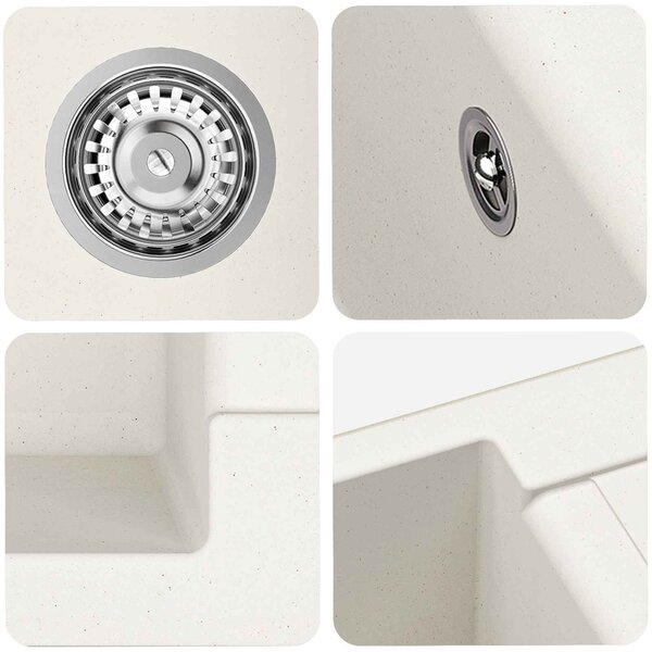 Mosogató Fehér 780 x 500 mm 80% Kvarc és 20% Gyanta