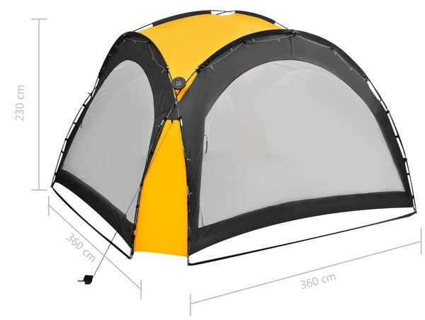 Sárga rendezvénysátor LED-del és 4 oldalfallal 3,6x3,6x2,3 m