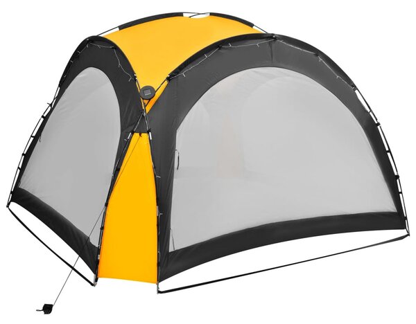 Sárga rendezvénysátor LED-del és 4 oldalfallal 3,6x3,6x2,3 m