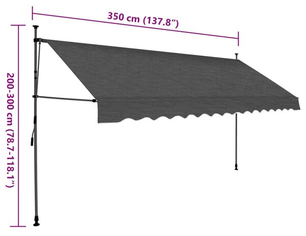 Antracitszürke kézzel kihúzható LED-es napellenző 350 cm