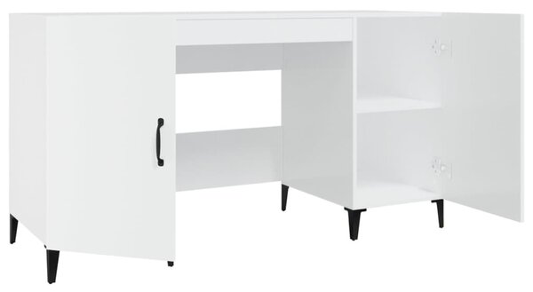 Magasfényű fehér színű szerelt fa íróasztal 140 x 50 x 75 cm