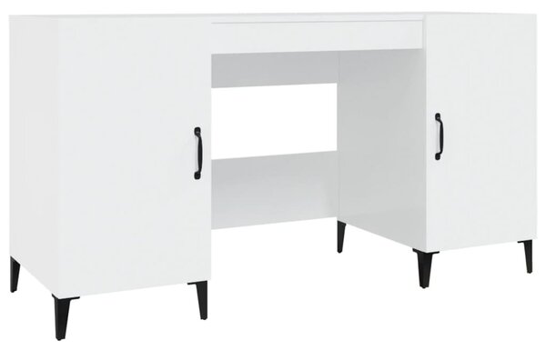 Magasfényű fehér színű szerelt fa íróasztal 140 x 50 x 75 cm