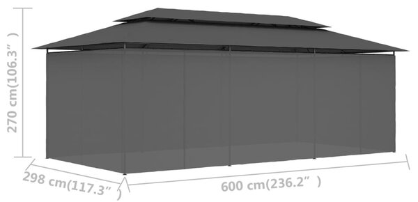 Antracitszürke pavilon függönyökkel 600 x 298 x 270 cm