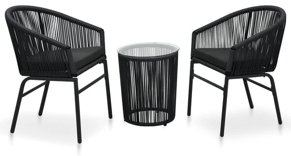 3 darabos fekete PE rattan bisztrószett párnával