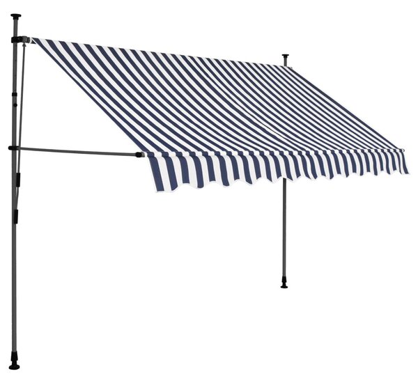 Kék és fehér kézzel kihúzható LED-es napellenző 250 cm