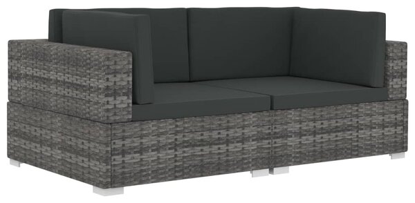 2 db szürke moduláris polyrattan sarokfotel párnákkal