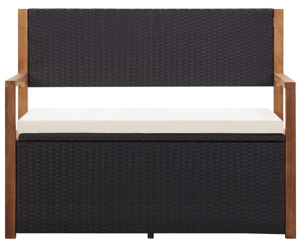 Fekete polyrattan és tömör akácfa tárolópad 115 cm