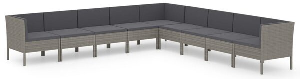 9 részes szürke polyrattan kertibútor-garnitúra párnákkal