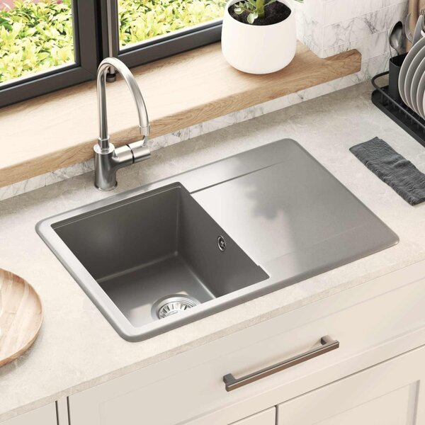Mosogató Szürke 670 x 460 mm 80% Kvarc és 20% Gyanta